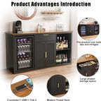 GDLF 70.1" Long Coffee Bar Cabinet with Fridge Space, Modern Wine Liquor Cabinet with Storage & Power Outlet, Buffet Sideboard with Fluted Doors for Home, Black
