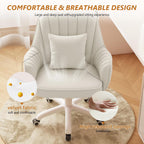 Mid-Back Velvet Desk Chair, Height Adjustable Swivel Vanity Chair with Wheels, Rolling Accent Chair for Home Office, Bedroom, Living Room, Cream