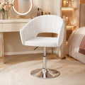 VECELO Large Wide Velvet Accent Chair, Adjustable Luxury Vanity & Dining Chair with Gold Barstool Base, 360°Swivel Upholstered Armchair for Living Room, Bedroom, Home Office, Pearl White