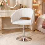 VECELO Large Wide Velvet Accent Chair, Adjustable Luxury Vanity & Dining Chair with Gold Barstool Base, 360°Swivel Upholstered Armchair for Living Room, Bedroom, Home Office, Pearl White