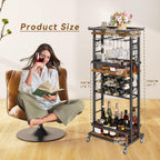 IBUYKE 4-Tier Wine Rack with Wheels,Bar Cart,Brown TMJ912H | Wine Car Cabinet Wine Rack Freestanding Floor Versatile Wine Bottle Display Shelf,Mini Bar for Home Living Room