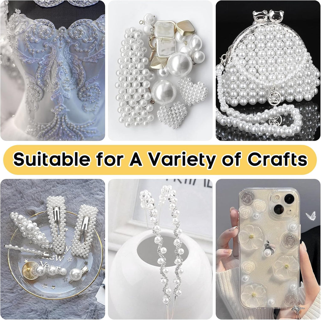 1300PCS Pearls for Crafting,White Pearl Beads with No Hole,Vase Filler Fake Pearls, Artificial Plastic Pearl Beads for Table Scatters, Wedding Party,Decoration