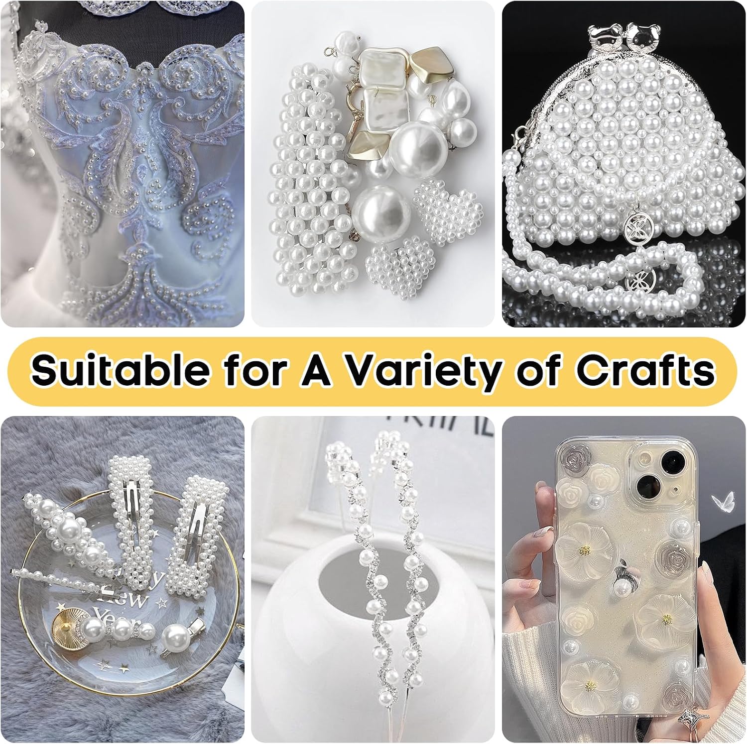 1300PCS Pearls for Crafting,White Pearl Beads with No Hole,Vase Filler Fake Pearls, Artificial Plastic Pearl Beads for Table Scatters, Wedding Party,Decoration
