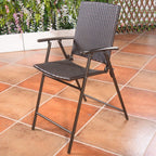 Tangkula 4 Piece Folding Patio Bar Chairs, Lightweight Portable Foldable Space Saving Wicker Bar Stools with Armrest & Footrest, for Lawn Patio Beach Garden Deck