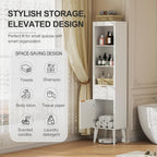 70-Inch Height Storage Cabinet with Fluted Doors, White Freestanding Modern Accent Floor Organizer for Kitchen, Pantry and Bathroom, w/Drawer & Adjustable Shelves