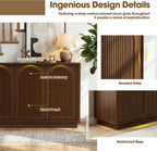 63" Buffet Sideboard Cabinet with Storage, Modern Credenza w/4 Fluted Arched Doors & Adjustable Shelves, Wood Accent Cabinet Coffee Bar Console Table for Living Room Kitchen (Walnut)