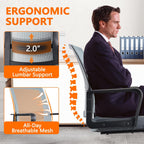 CLATINA Office Guest Chair with Adjustable Lumbar Support and Mesh Back Computer Chairs with Sled Base Desk Chair no Wheels for Reception Conference Room Waiting Guest Study Room Gray 1PK