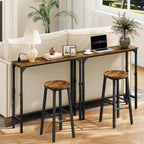 CHOEZON 29.5" Narrow Console Table with Adjustable Height (21.1"-29.9"), Behind Couch Table, Entryway Table with Power Outlet, Narrow Sofa Table, for Entryway, Rustic Brown and Black TXG10UBF