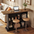 Tribesigns 63" Bar Table, Sturdy Modern Counter Height Pub Table with 2-Tier Storage Shelf and Metal Footrest, Rectangular Wood Home Bar Unit for Kitchen, Living Room, Black