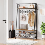 Amyove Coat Rack Shoe Bench with 10 Hooks, Hall Trees Entryway Bench with Storage, Multifunctional Hallway Organizer, Wood Look Accent Furniture with Metal Frame