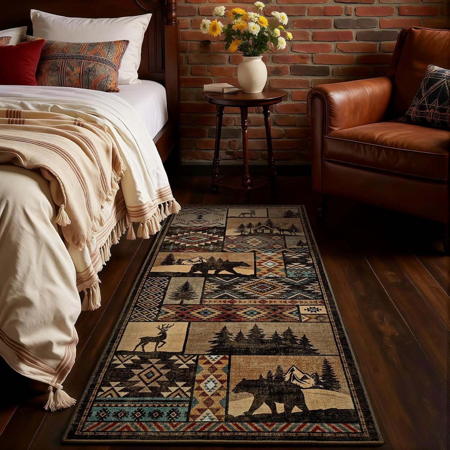 HOMORE Runner Rug 2x5 Washable Western Rugs for Hallway Entryway,Rustic Cabin Runner Rug Non Slip,Southwestern Lodge Rugs for Bedroom Kitchen Laundry,Brown