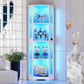 BROTTAR 65" Corner Glass Display Cabinet with LED Lights, 4-Tier Showcase Display Case with Glass Doors & Human Body Sensor, Curio Cabinet for Collectibles, Liquor, Living Room Bookcase, White