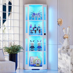 BROTTAR 65" Corner Glass Display Cabinet with LED Lights, 4-Tier Showcase Display Case with Glass Doors & Human Body Sensor, Curio Cabinet for Collectibles, Liquor, Living Room Bookcase, White