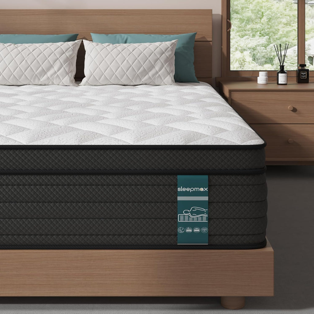 Sleepmax Extra Firm Queen Mattress 12 Inch - Deep Sleep Hybrid Mattress Pain Relieving - Cooling Bed in a Box for Back & Side Sleepers - 365-Night Trial, CertiPUR-US Certified, Forever Warranty