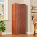 72" Tall Kitchen Pantry Cabinet, Modern Fluted Wood Storage Cabinet with Doors and 6 Shelves, 8 Door Shelves, Cupboard for Kitchen, Dining Room, Living Room and Bathroom, Walnut