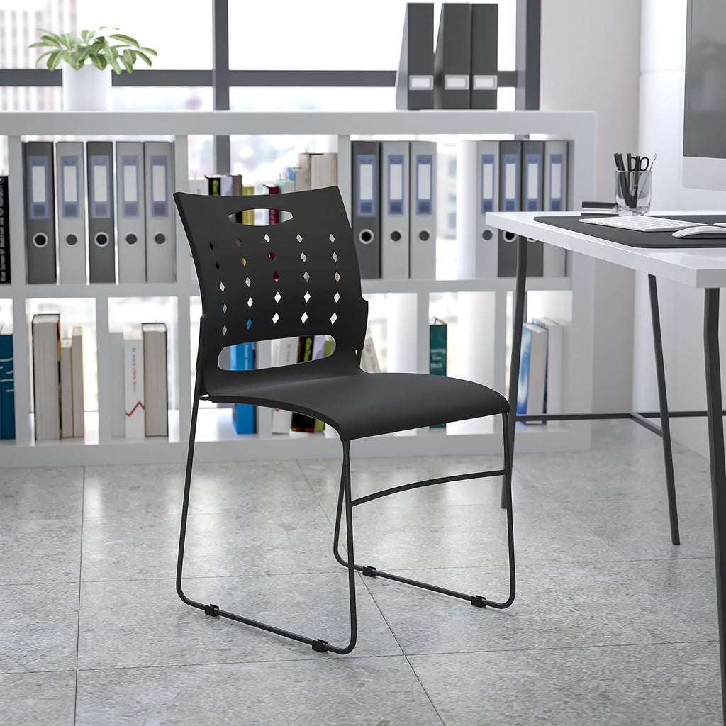 Flash Furniture HERCULES Series 881 lb. Capacity Black Sled Base Stack Chair with Air-Vent Back