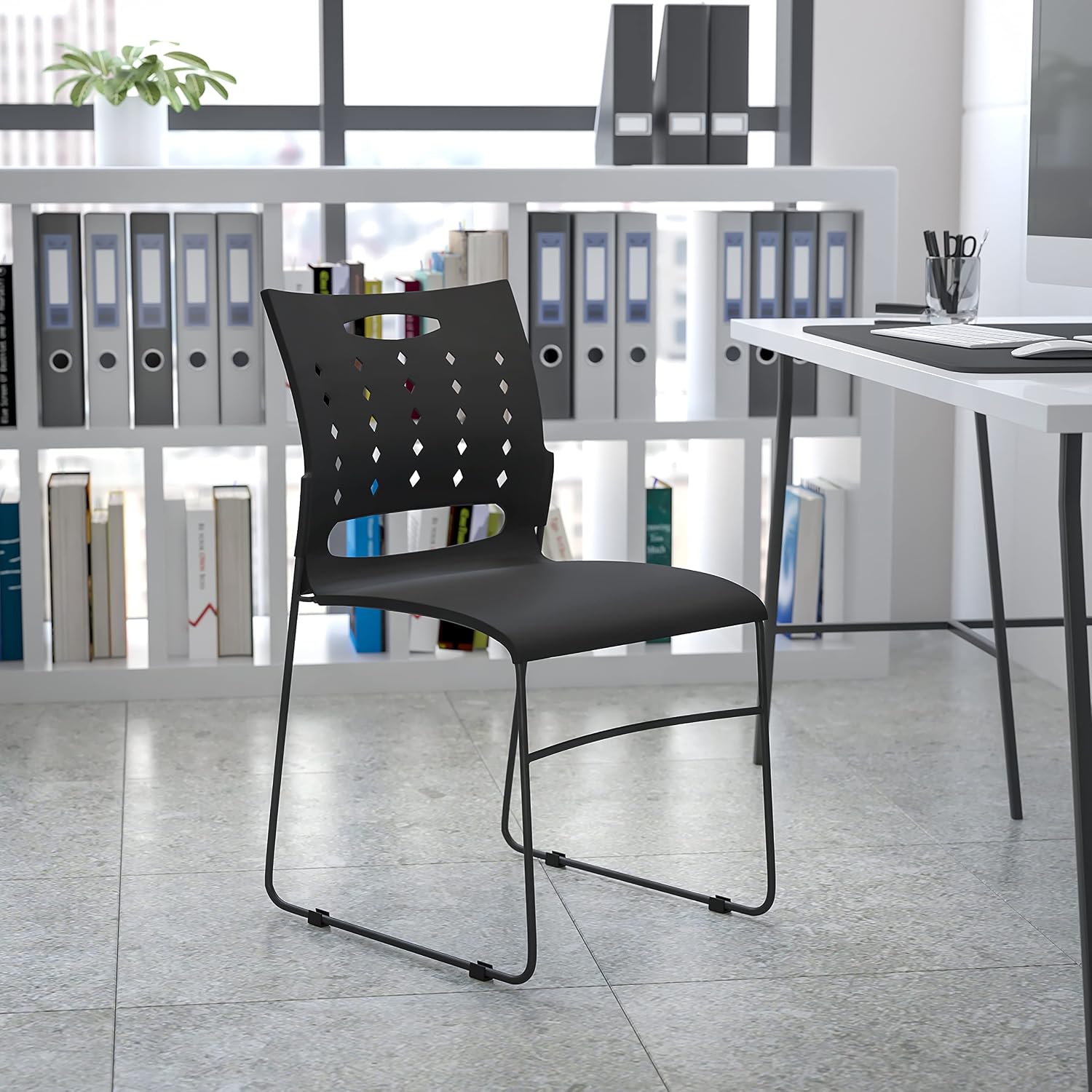 Flash Furniture HERCULES Series 881 lb. Capacity Black Sled Base Stack Chair with Air-Vent Back