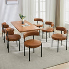 Faux Leather Dining Chairs Set of 6, Mid Century Modern Dining Room Chairs with Barrel Backrest, Upholstered Brown Kitchen Chairs for Dining Room, Restaurant