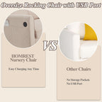 HOMREST Oversized Nursery Rocking Chair with USB Port, Wide Nursery Rocker with High Back and Side Pocket, Upholstered Double Rocker for Living Room, Bedroom, Nursery, Beige