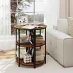 Giantex Half Round End Table - 3-Tier Narrow Sofa Side Table w/Study Metal Frame & Storage Shelves, Half Moon Circle Bedside Night Stand for Living Room Bedroom Small Spaces (Rustic Brown,1)