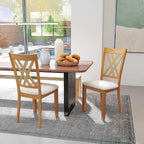 Giantex Wooden Dining Chairs Set of 2, Linen Fabric Upholstered Kitchen Chair w/Rubber Wood Frame, Wide Padded Seat, Curved Cross Back, Farmhouse Side Chairs for Dining Living Room Restaurant
