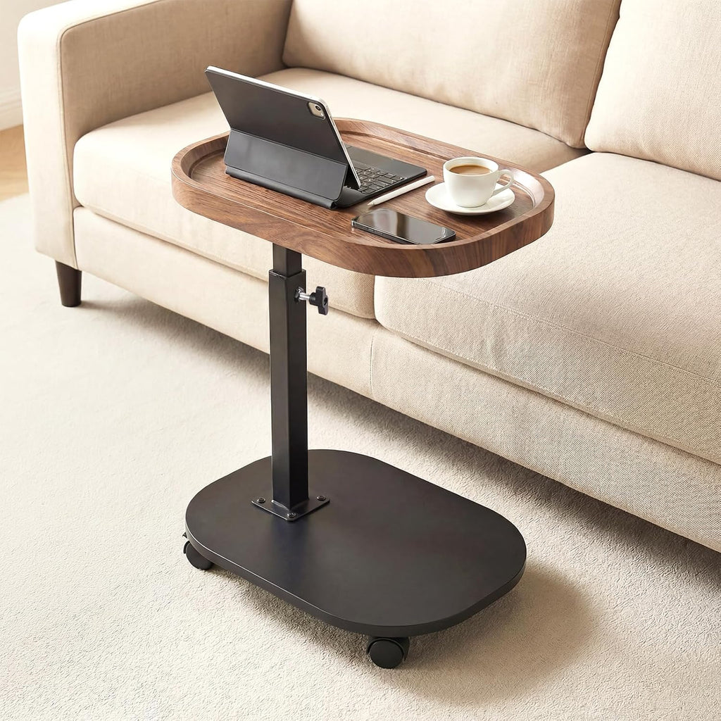 Adjustable Height TV Tray Table for Snack, Eating, Dinner or Laptop, 360°Rolling C Shaped End Table for Couch, Sofa, Chair, Bed, Perfect for Small Places, Livingroom, Bedroom