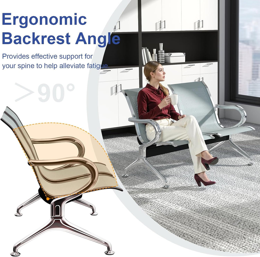 Reception Chairs Waiting Room Chair - Set of 2 Lobby Furniture with Arms Reception Bench for Airport Office Business Bank Hospital (2-Seat)