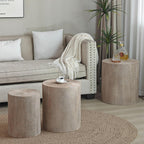 Round Nesting Small Coffee Table Side Table End Set of 3 for Living Room Bedroom, Farmhouse Countryside Style, No Assembly, Natural Wood