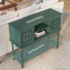 ARTPOWER Vintage Console Table with Hand-Carved Doors, 42" Narrow Entryway Table with Storage, Retro Sofa Table with Open Storage Shelf, Console Tables for Entryway, Hallway, Foyer, Living Room, Green