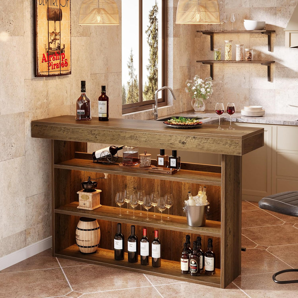 Tribesigns 63" Bar Table, 4-Tier Counter Height Pub Table with Footrest and Storage Shelves, Modern Home Bar Unit, Coffee Bar Cabinet Liquor Furniture for Kitchen, Bistro, Basement