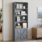 YESHOMY Farmhouse Bookshelf and Bookcase with Storage, 71.5" Tall Industrial Bookshelves and Bookcases with Doors, 4-Tier Floor Standing Tall Display Cabinet for Home Office, Living Room, Gray, 1 PCS
