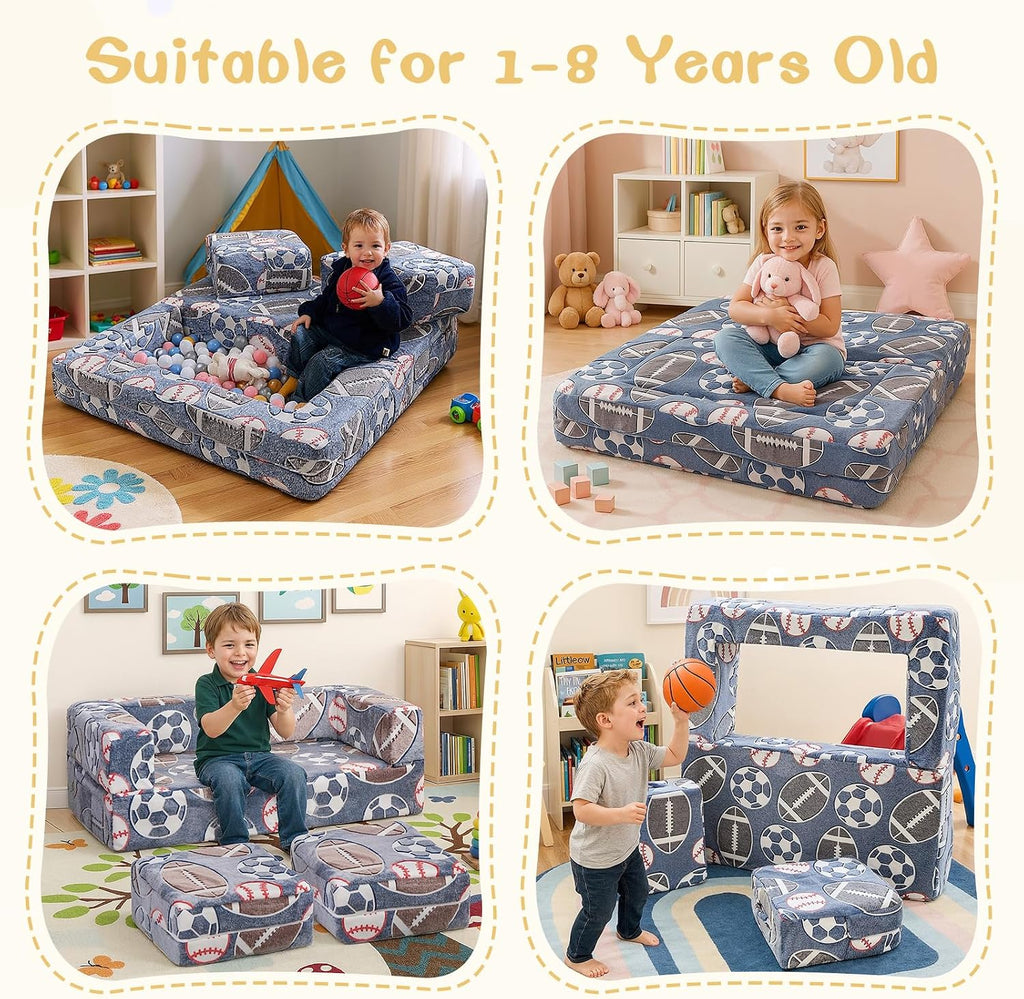 Cvortll Modular Kids Play Couch, Glow in Dark Kids Sofa, Child Sectional Sofa, Toddler Play Couch Fold Out Kid Sofa for Playroom & Bedroom Furniture for Boys Girls, Ball