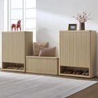 SICOTAS Shoe Cabinet 44 inch Tall Fluted Shoe Cabinet with Doors & 4 Shelves Wooden Large Hidden Shoe Storage Organizer Modern Free Standing 6-Tier Cabinet for Entryway Living Room Closet