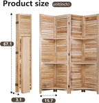 FDW 4 Panel Room Divider Folding Privacy Wooden Screen with Three Clever Shelf Portable Partition Wood Divider for Home Office, Natural Wood