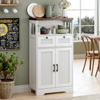 Buffet Cabinet, Fluted Sideboards with 2 Drawers and Doors, Open Compartment & Adjustable Shelf, Small Cabinet for Kitchen, Entryway, Modern White