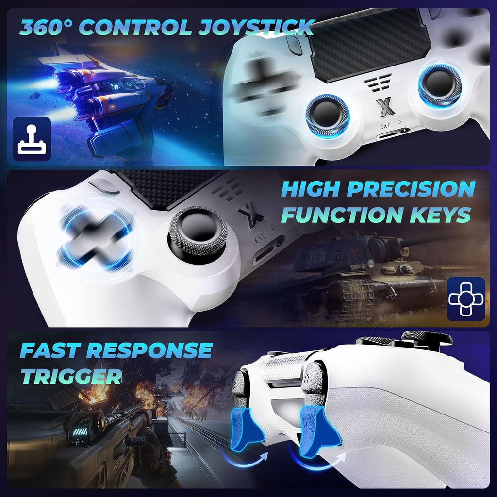 Puiseno Wireless Controller for PS-4, Dual Vibration Game Joystick/Motion Sensing/Touchpad/Speaker/3.5mm Audio Jack Headphone, Upgraded Six-Axis Sensor, Compatible with PS4/Slim/Pro Console/PC (WHITE+BLACK)