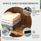 Acrylic Shelf Dividers, 12 Pack Clear Closet Shelf Organizer, Slide-On Vertical Dividers for Sweaters, Shirts, Towels & Handbags, Fits 3/4 in Shelves, 11 x 8 in