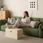 VECELO 30'' Folding Storage Ottoman Bench, End of Bed Linen Fabric Foot Rest Stool with Padded Seat, Large Footstools for Bedroom, Living Room, Load 500 lb, Khaki