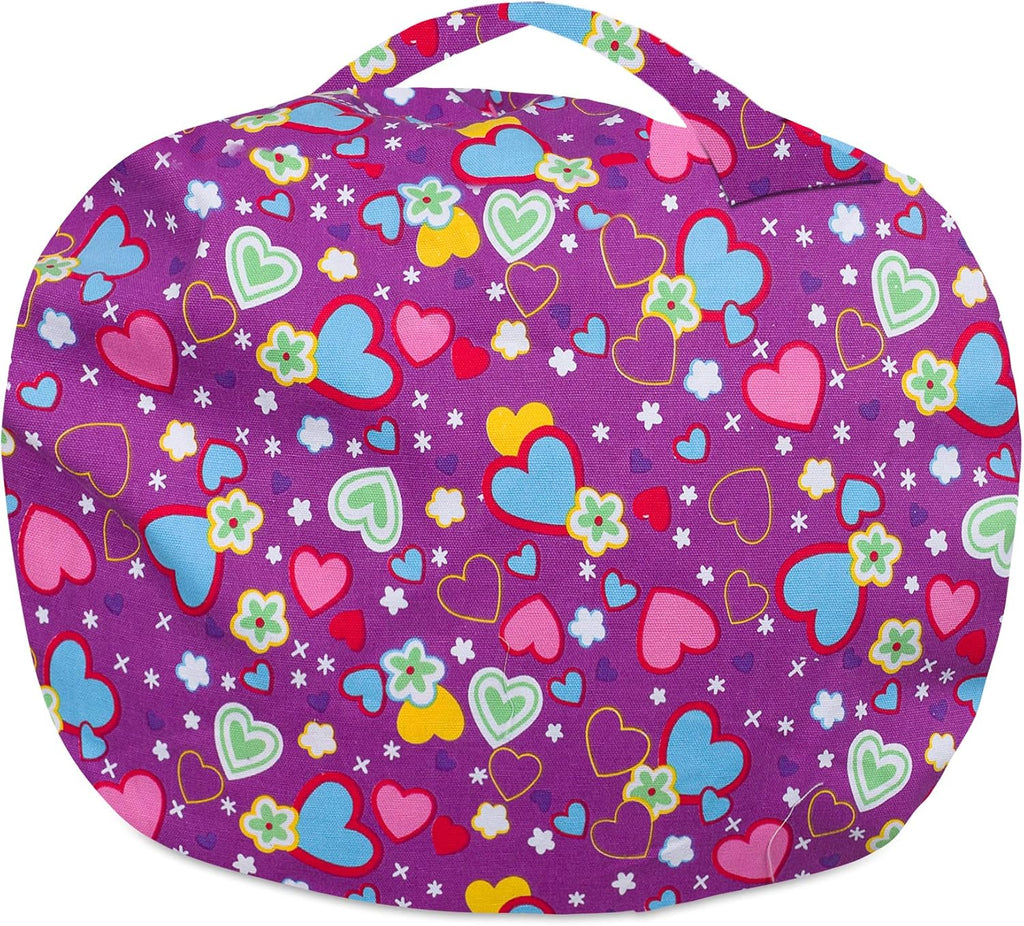 Posh Creations Stuffable Kids Stuffed Animal Storage Bean Bag Chair Cover - Childrens Toy Organizer, Large-38 - Canvas Multi-Colored Hearts on Purple