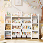 FOTOSOK Toy Storage Organizer with 8 Toy Bins, Toy Organizer Kids Bookshelf with 6 Storage Cubbies, Stuffed Animal Storage Organizer, Playroom Storage and Toy Chest, White