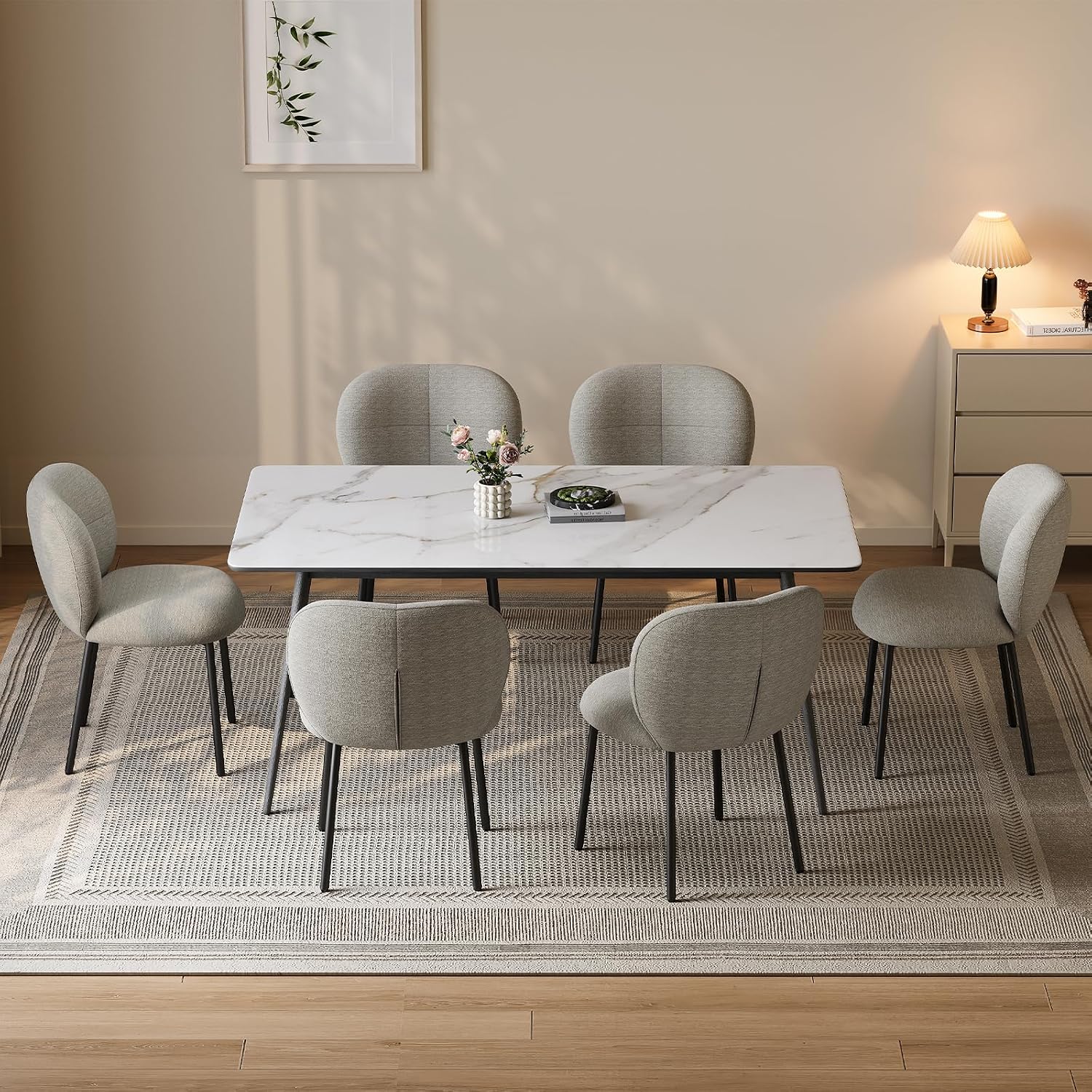 Modern Upholstered Dining Chairs, Linen Fabric Dining Chairs with Padded Seat & Back, Sturdy Metal Legs, Armless Kitchen Accent Chairs, 350 lbs Weight Capacity