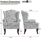 Mid-Century Modern Wingback Accent Chair, Rococo Light Grey, Set of 2 | High Back Upholstered Armchair with Solid Wood Legs, Comfy Single Sofa Reading Chairs for Living Room, Bedroom