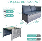 GIANGSUNNY 3 Patio Furniture Set with Storage, Outdoor Sectional Wicker Rattan Conversation Set with Loveseat & Glass Coffee Table, All-Weather Patio Seating (Grey, 3Pcs Set with Storage)