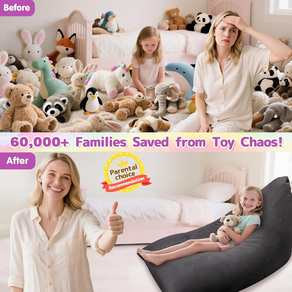 Jorbest Stuffed Animals Storage Bean Bag Chair for Kids and Adults, Stuffed Animals Bean Bag Storage, Luxury Velvet Stuffie Seat - COVER ONLY(Dark Grey 200 L/52 Gal)