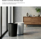 Home Zone Living 1.5 Gallon Round Open Top Wastebasket, Stainless Steel, Matte White and Matte Black Color Set, 2 Pack with Trash Bags