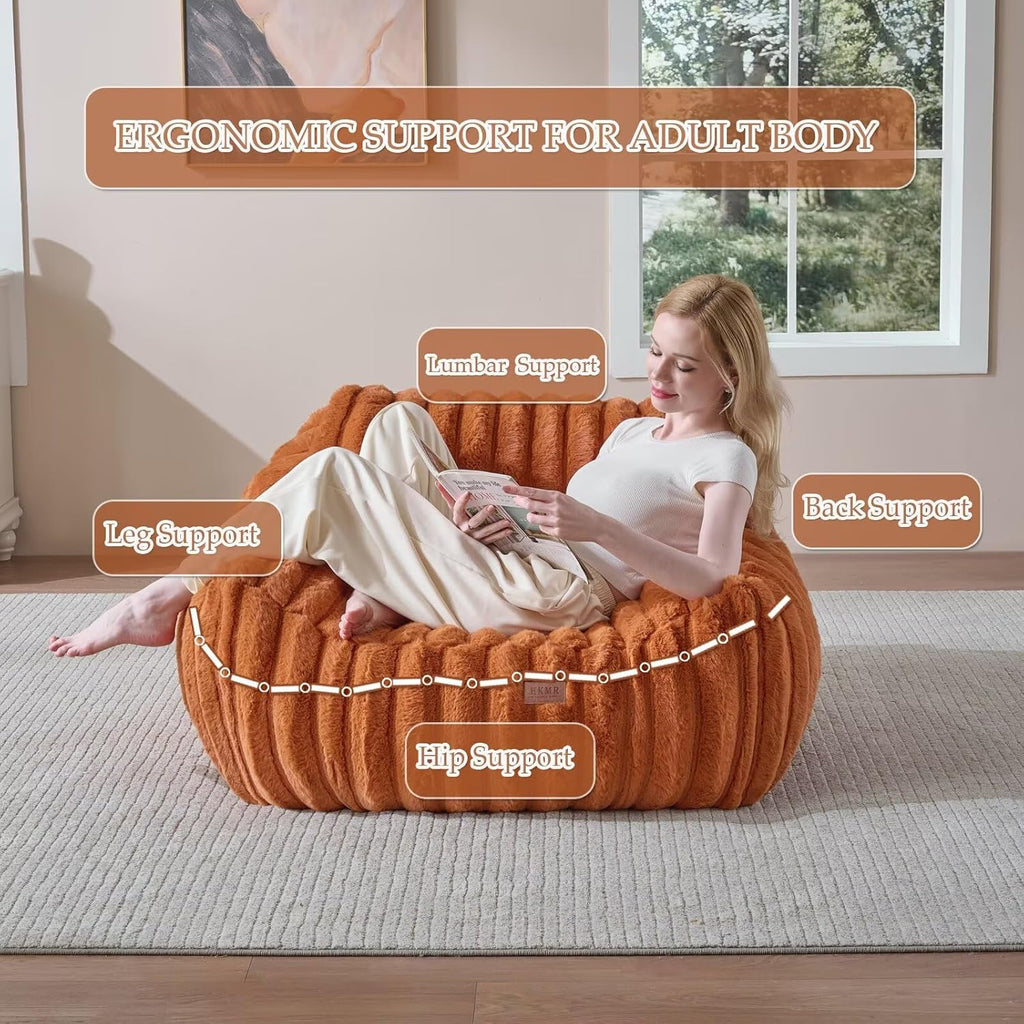 Giant Plush Bean Bag Chair for Adults with Armrests,Oversized Comfy Beanbag Lounge Lazy Floor Sofa Chair for Game Room,Living Room,Bedroom,Ultra Soft Mini Couch-Burnt Orange