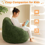MAXYOYO Kids Bean Bag Chair, Comfy Bean Bag Sofa with Back Support, Faux Fur Cute Chair for Boys and Girls, Stuffed Floor Sofa for Nursery, Bedroom, Green
