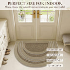 Half Circle Door Mat Indoor Entrance Welcome, Non-Slip Washable Doormat, Trap Dirt and Moisture, Low Profile Mats for Indoor Entry, 17"x30", Beige