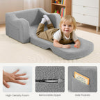 Airpanda Cozy Kids Sofa Chair, 2-in-1 Fold-Out Kids Couch for 3-7 Years Old Girls and Boys, Convertible Soft Children's Sofa, Removable Washable Cover,Light Grey