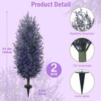 GTIDEA Artificial Purple Lavender Topiary Tree with Ground Spike, Artificial Outdoor Plants Fake Bushes UV Resistant Faux Shrubs Fade Proof for Outdoor Garden Front Decor, 2 Pack 4FT